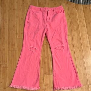 Pink Flared Boot Cut Pants with Frayed Hem NWOT